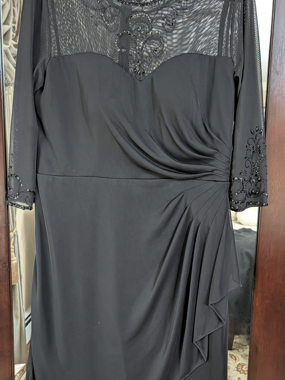 Alex Black Three Quarter Sleeve Beaded Cocktail Dress